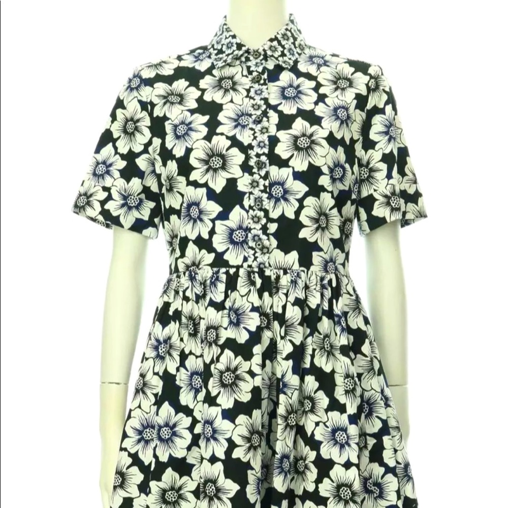 Kate Spade Women’s Hollyhock Poplin Fit & Flare  Dress in Navy flower print.